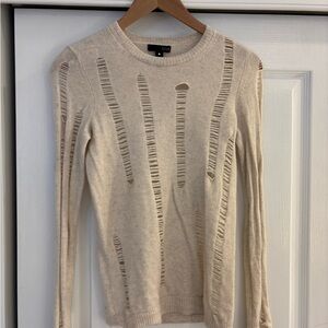 Aqua Cream Distressed Scoopneck Sweater